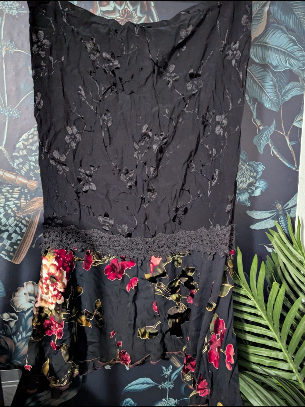 Vintage Y2K Spencer Alexis Silk Blend Velvet Burnout Floral Midi Skirt Size L